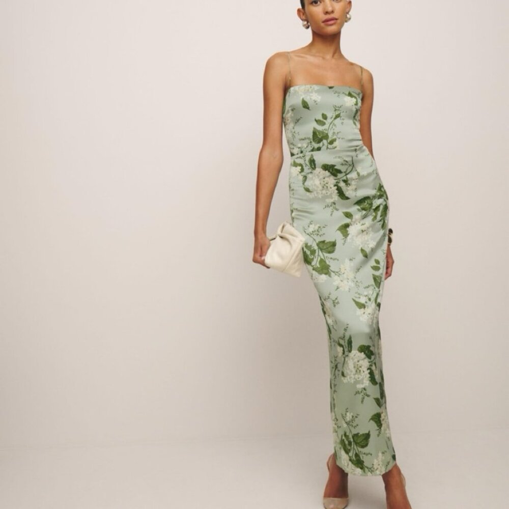 Reformation Frankie Silk Dress -Tea Garden